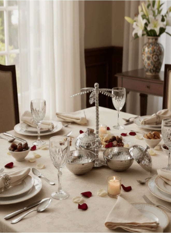 أي كي دي سي وعاء حلوى معدني بثلاثة أقسام من AKDC - طلاء فضي فاخر، وعاء تقديم مقسم للوجبات الخفيفة والحلويات، 30 سم - Image 3